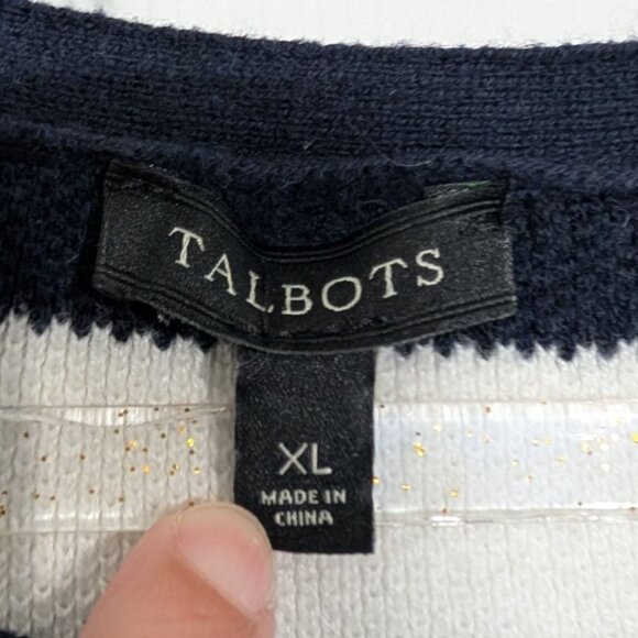 Talbots Stripe Sweater Womens Size XL Navy Blue White Knit Nautical Long Sleeve - Picture 4 of 9